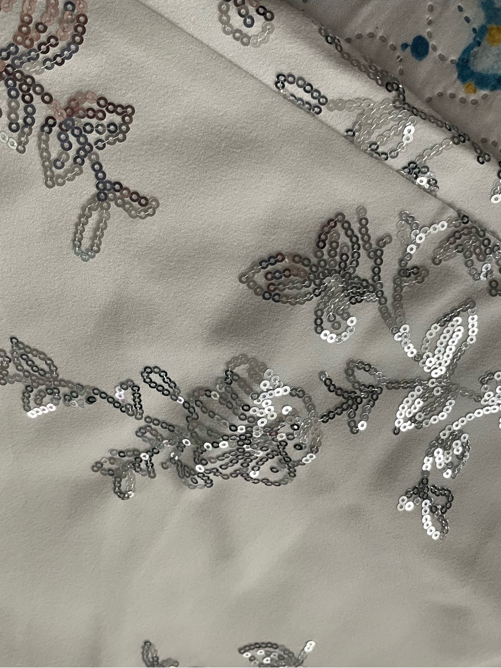 Messini L White Pencil Skirt with Silver Sequin Floral Detail